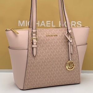 MICHAEL KORS
Charlotte Large Logo and Leather Top-Zip Tote Bag BALLET SI…